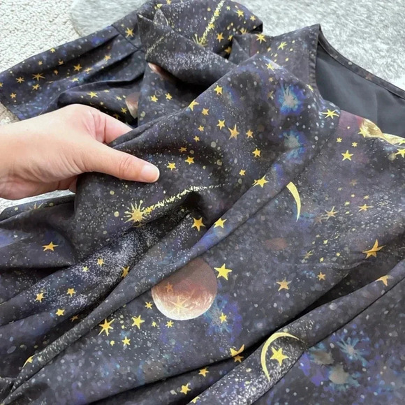 eShakti Constellation Galaxy Planet Print Crepe Empire Dress - Picture 7 of 13